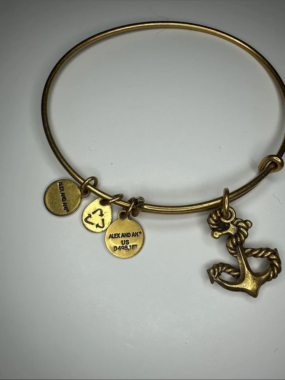 Alex and Ani Gold-Tone Anchor Charm Bangle Bracelet with Blue Crystal